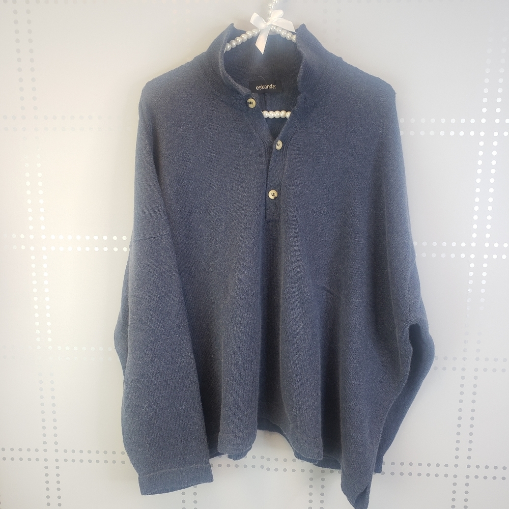 ESKANDAR Navy Heathered Oversized Sweater